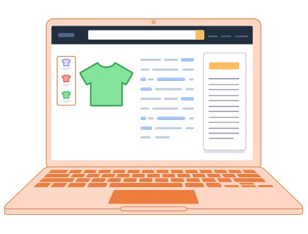 Small illustration of a laptop showing an e-commerce page.
